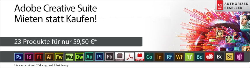 Adobe Creative Suite - Mieten statt Kaufen! 23 Produkte für nur 59,50 €* Miete pro Monat / Zahlung jährlich bei Bezug